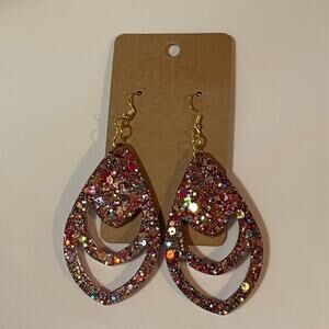 Handmade epoxy‎ resin dangle earrings - multi color glitter